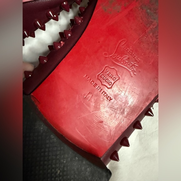 Men’s Christian Louboutin Burgundy Leather Spike Loafers 11 - Picture 9 of 10